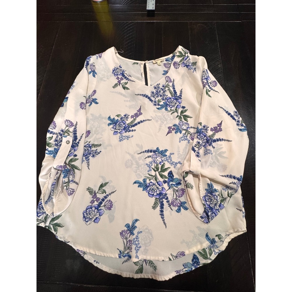 Liz & Me Floral Blouse & Liz Claiborne Emma Classic Blue Pants Set Womens 10 M
